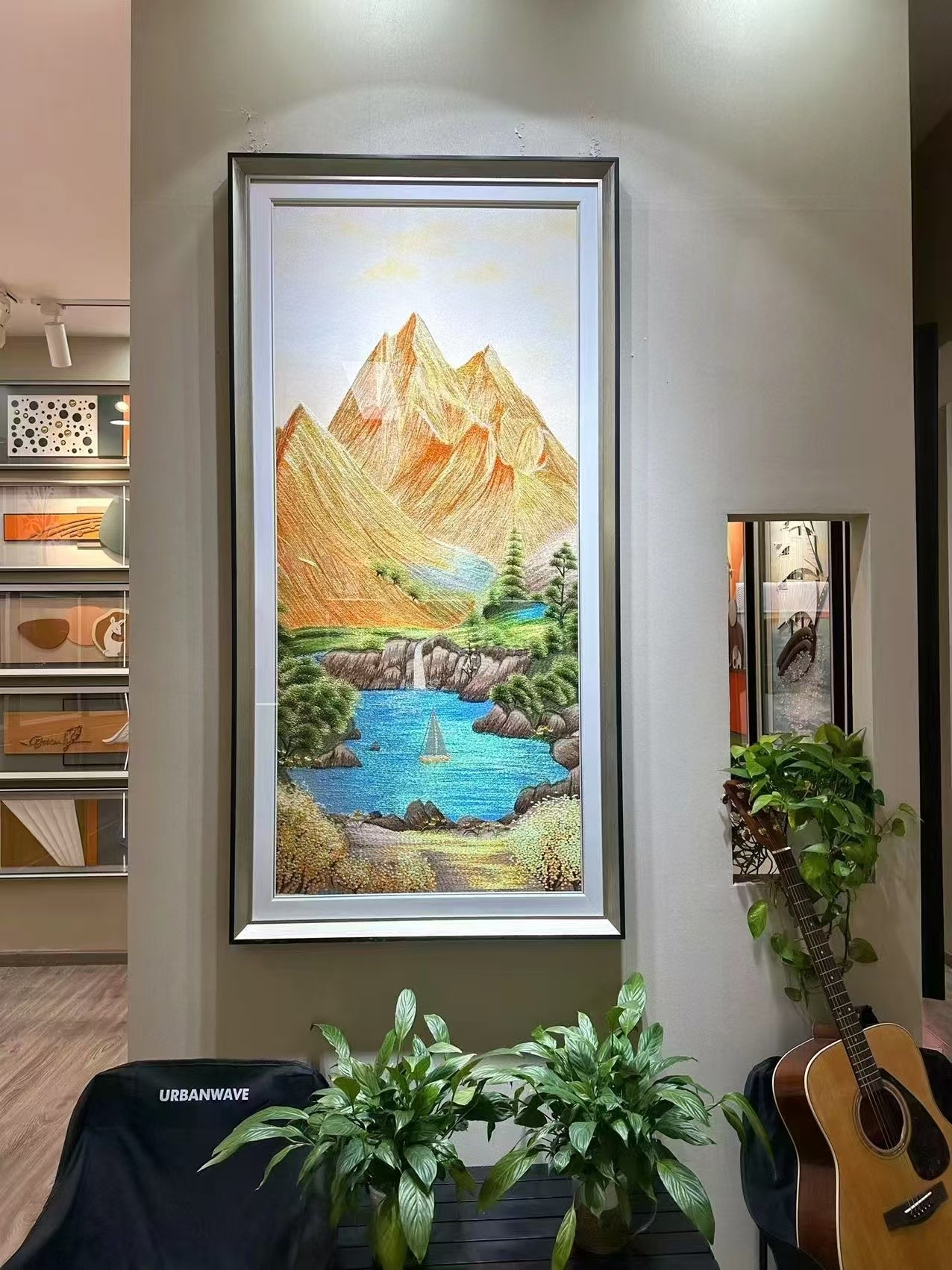 金山聚宝盆竖款玄关挂画家居装饰织锦绣片