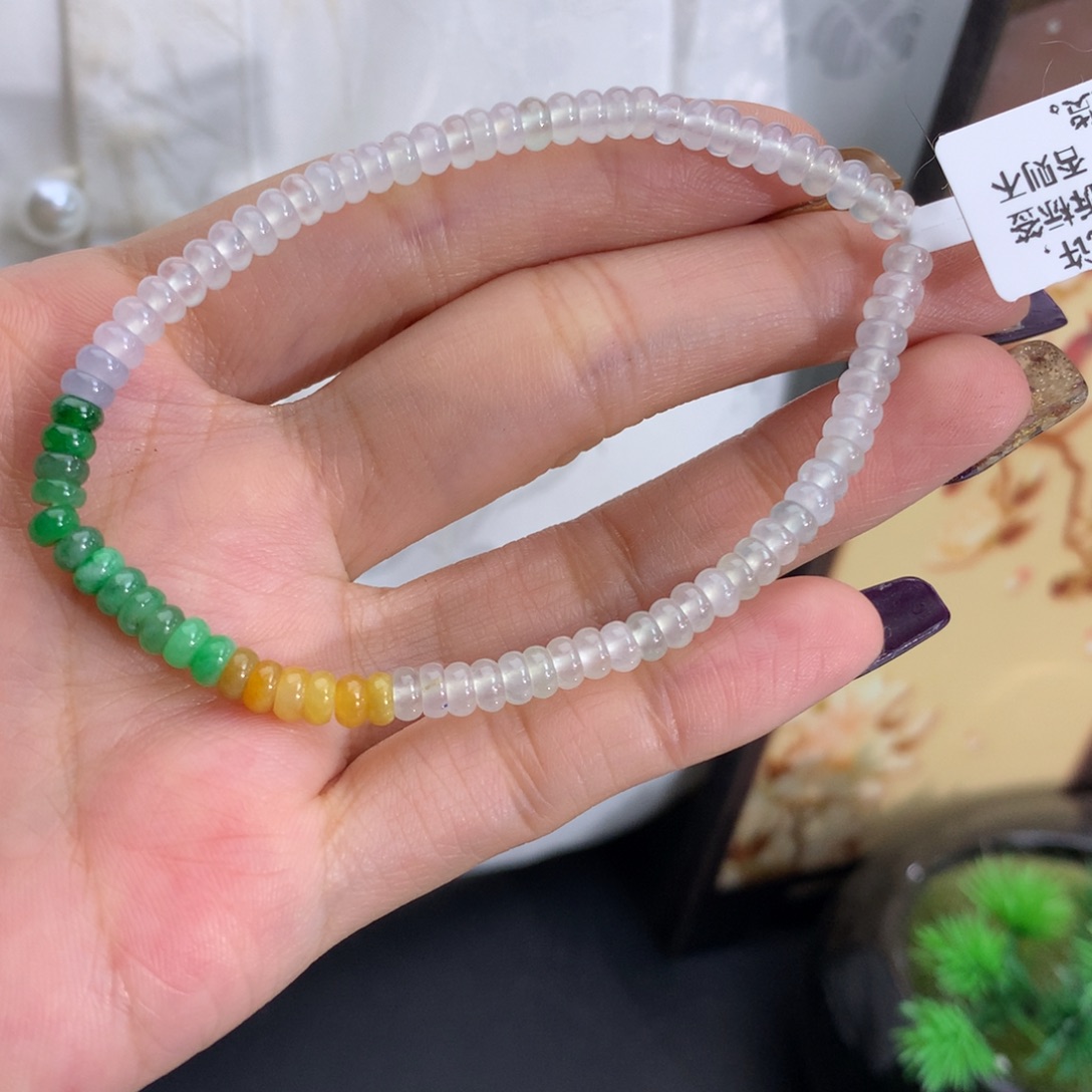 翡翠未镶嵌手串卡4.3冰胶多宝算盘手串