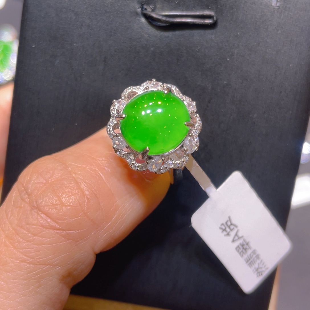 翡翠银S925镶嵌颈饰戒指