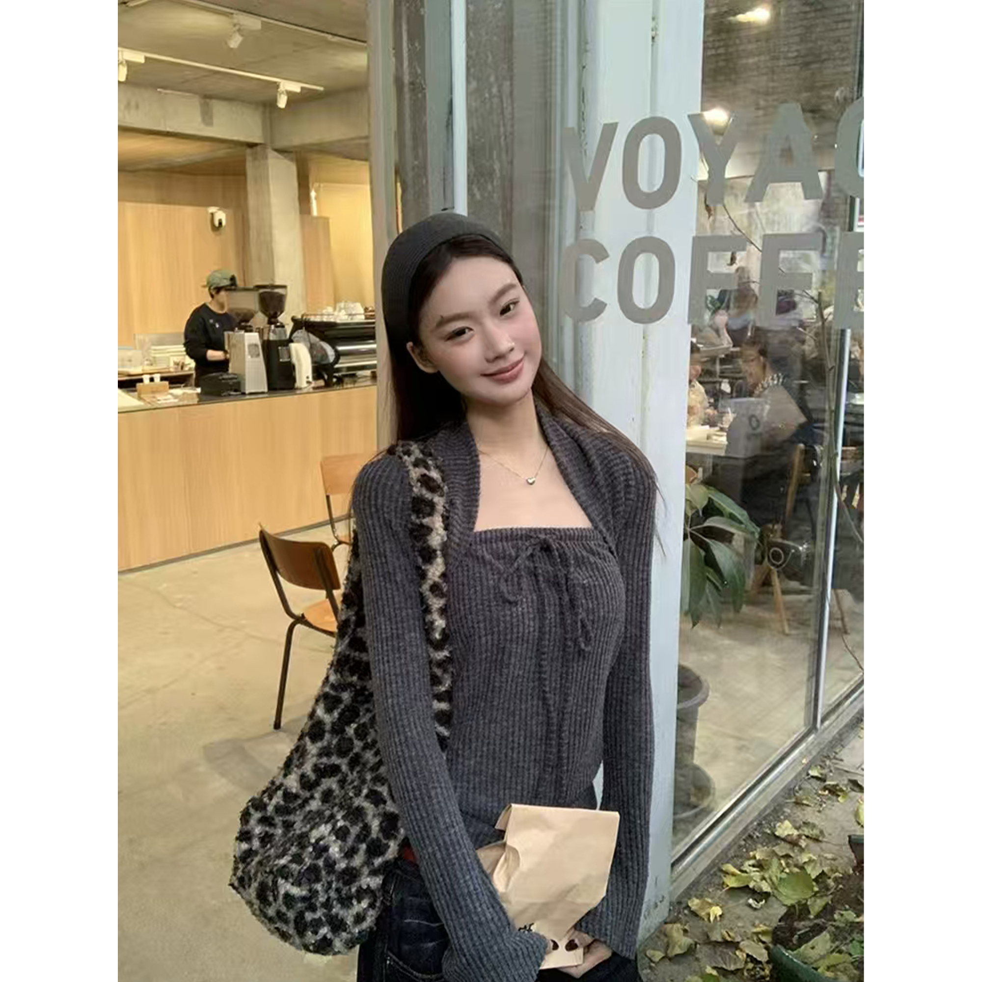 韩系蝴蝶结系带假两件长袖T恤秋冬新款修身显瘦方底打底Q  5056#