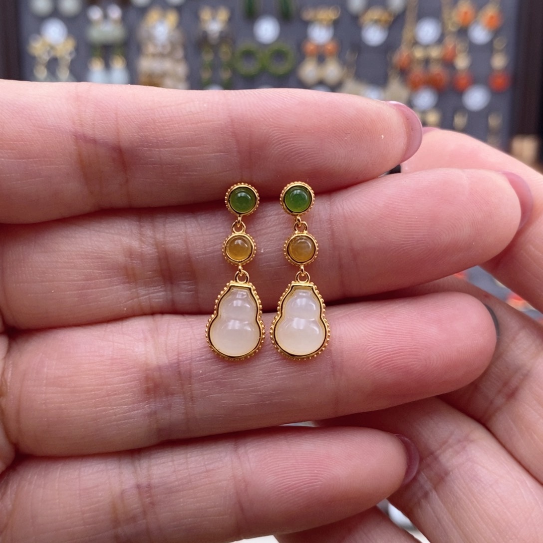 银S925镶嵌和田玉耳饰