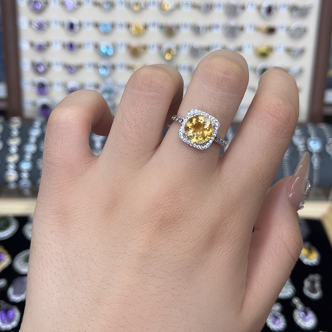 戒指黄晶银S925镶嵌