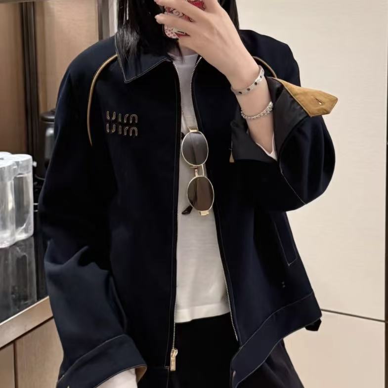 95新 MIU MIU/缪缪 鹿皮绒明线夹克36码/251225YHYWS06