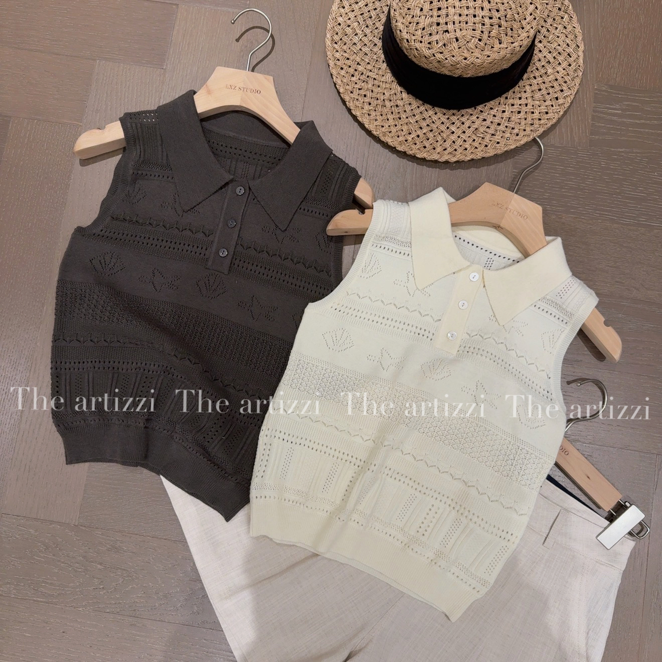 The Artizzi《雪白情书》海岛钩花镂空翻领背心