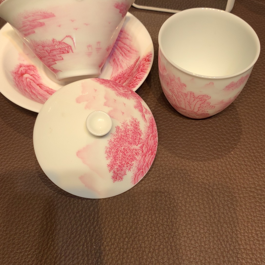 周***人99宝石红三才盖碗加杯子qk101