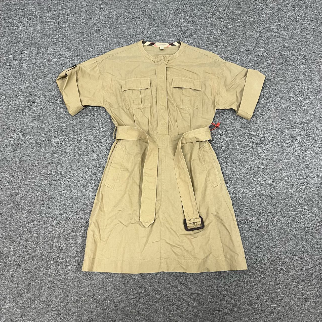 95新 BURBERRY/博柏利 卡其色 经典格纹 拼接 连衣裙 uk6