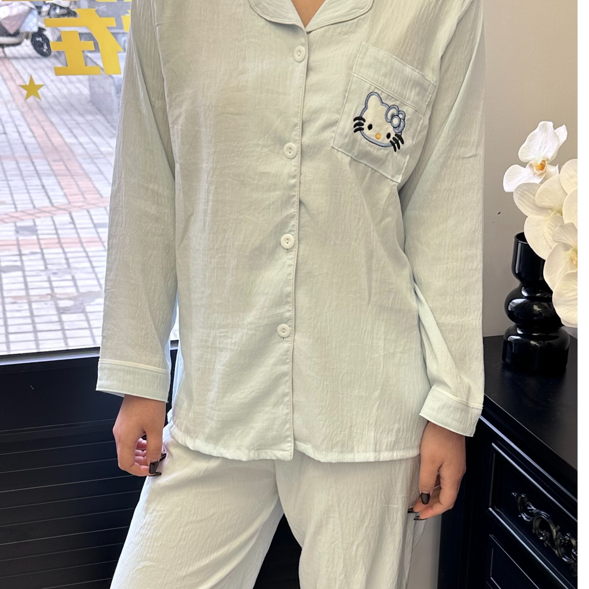 透气成人秋季长袖睡衣家居服套装休闲春秋卡通短裤舒适套装