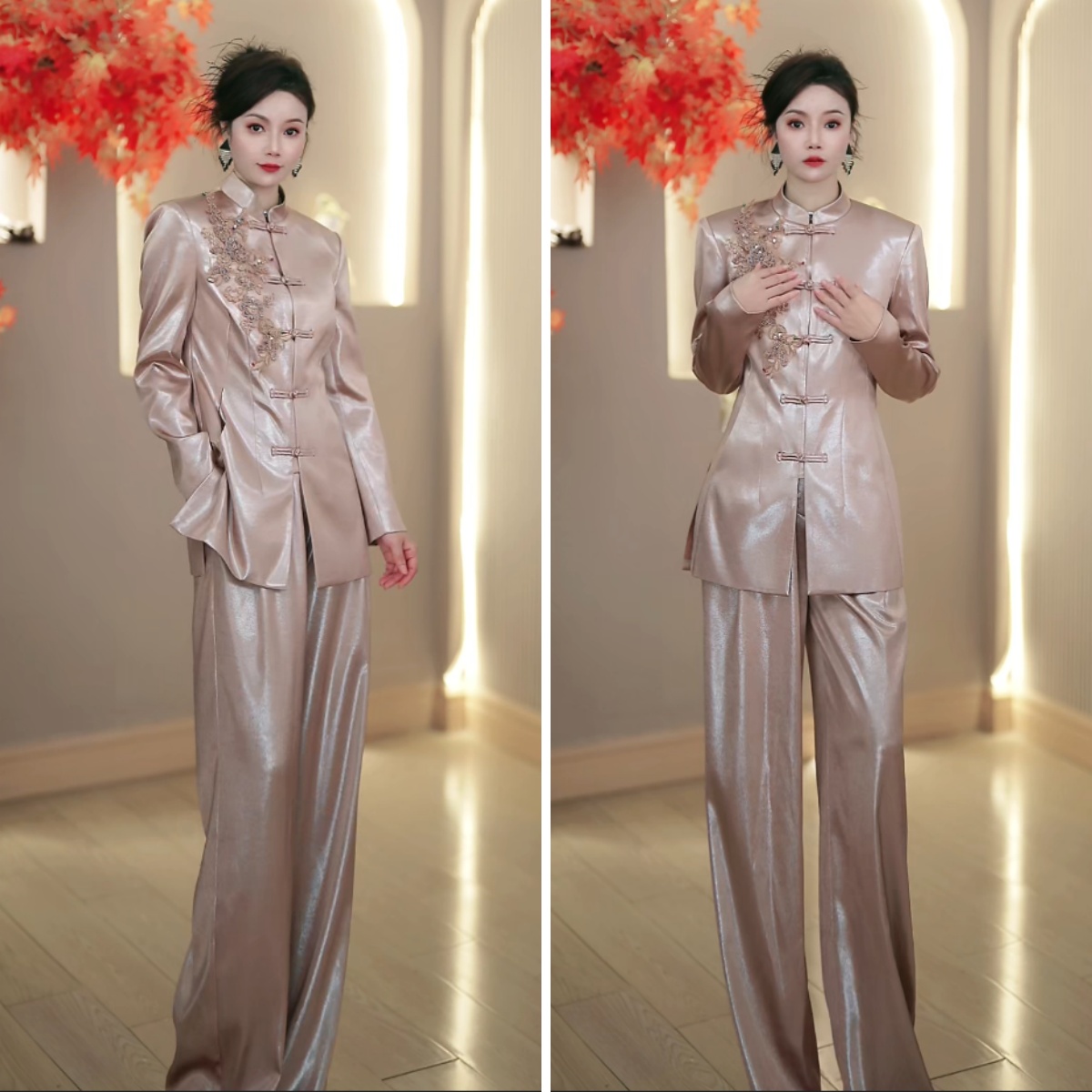 秋季轻职风时尚中国风高级感气质时尚套装新中式套装