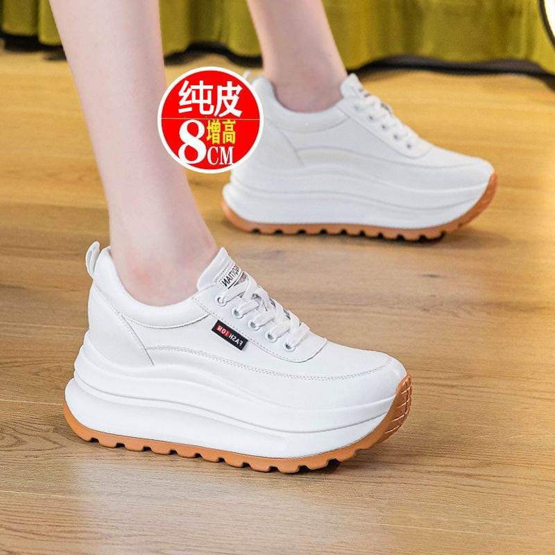 2025秋季新款运动增高纯皮老爹鞋百搭厚底轻便休闲鞋超软小白鞋