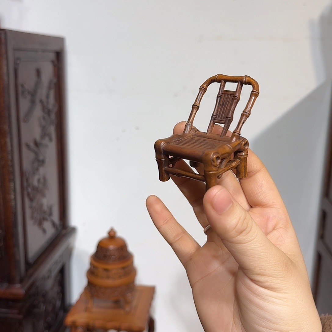 看***看木复古装饰摆件木雕小椅子高5.5厘米