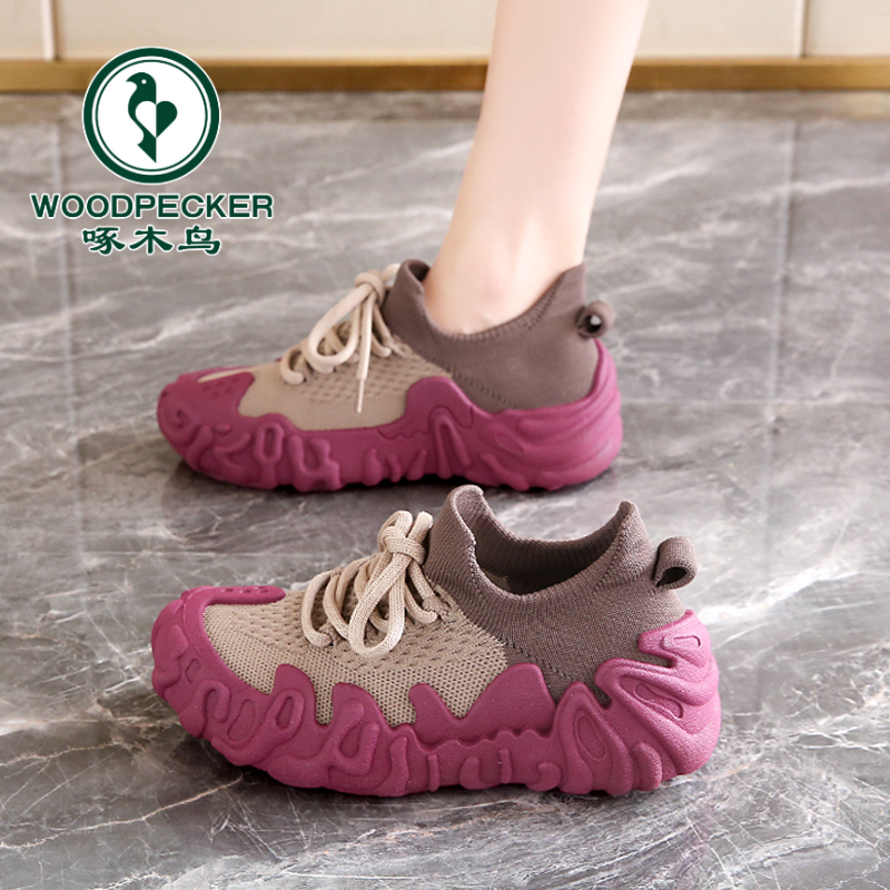 啄木鸟八爪鱼飞织运动鞋女款2025新款夏季网面透气椰子鞋爆款女鞋