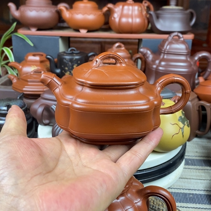 茶壶紫砂四方竹鼓330cc原矿赵庄朱泥特价