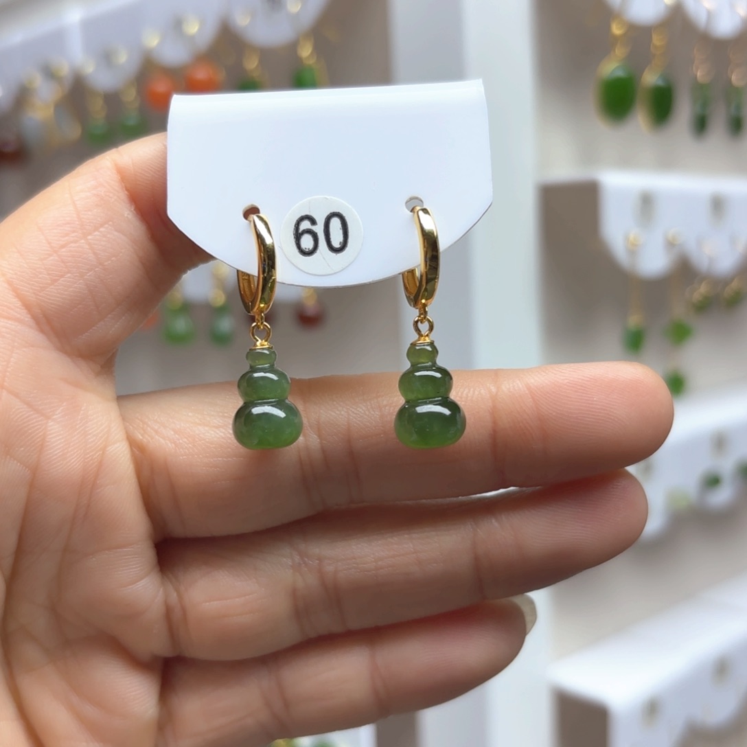 和田玉耳饰银S925镶嵌