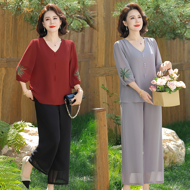 胖妈妈款加肥加大码夏装套装时尚洋气母亲节老年人衣服两件套高贵