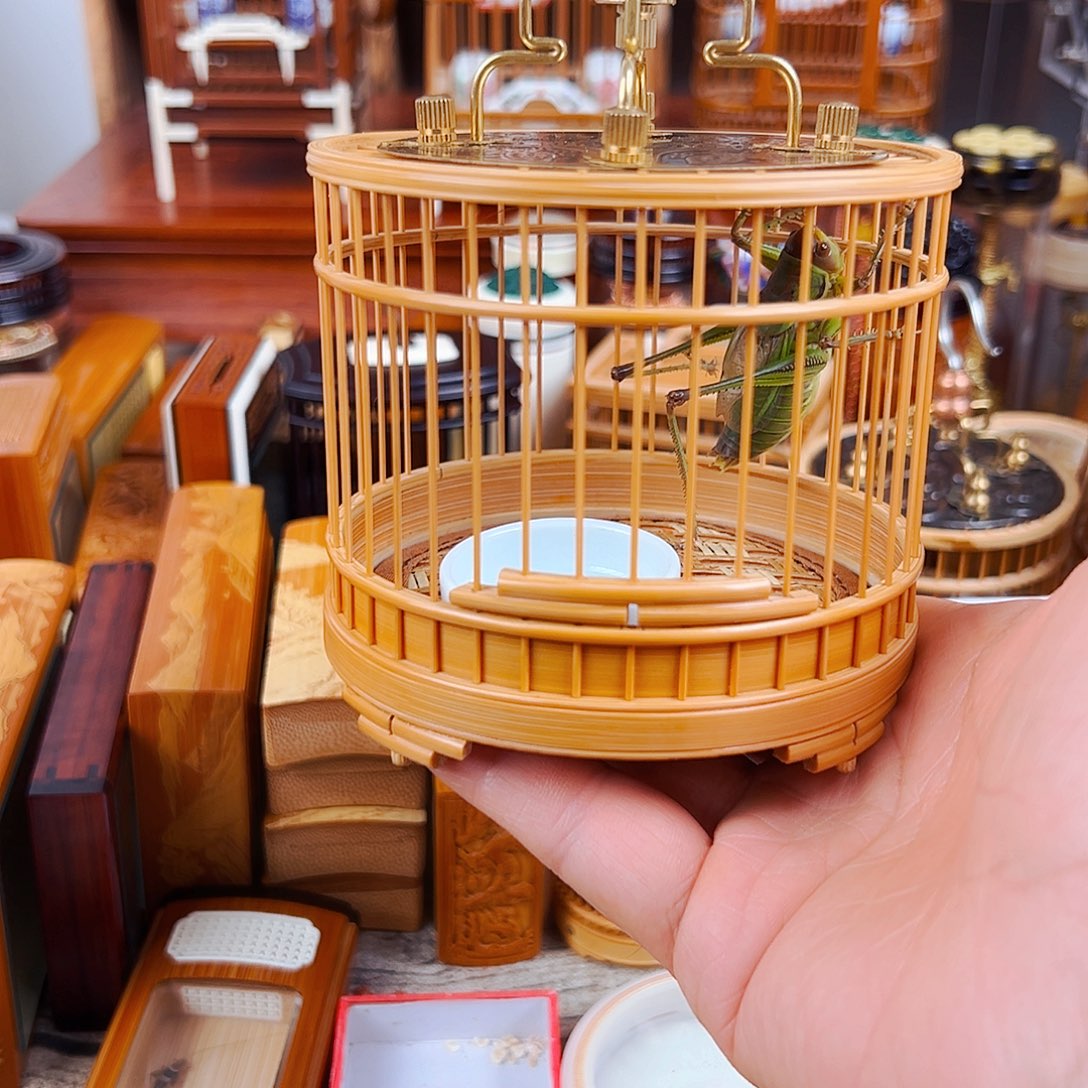 竹尤卫国玉竹圆形蝈蝈笼+食盆+绿蝈蝈