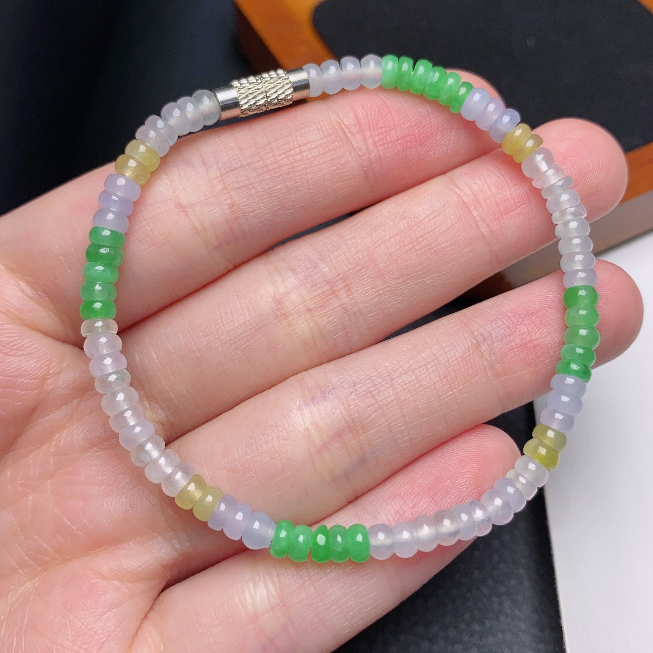 缅甸天然a货翡翠多宝马卡龙算盘珠手链卡4.3mm时尚彩色手工珠珠