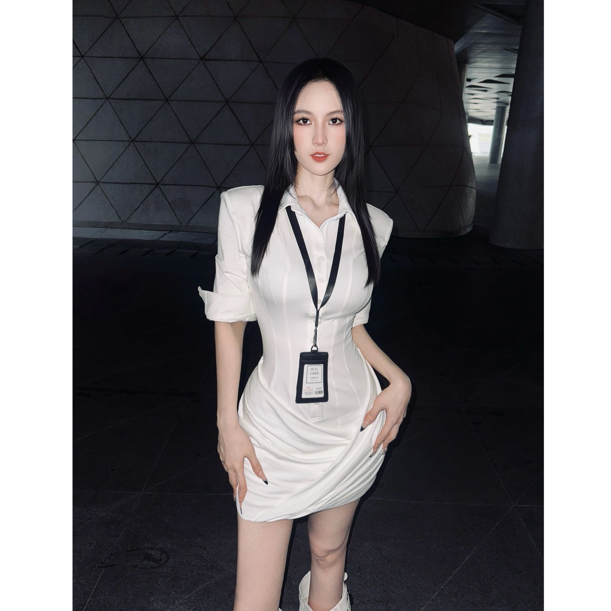 BETTER ME 欧美辣妹性感修身衬衫拼接连衣裙短裙