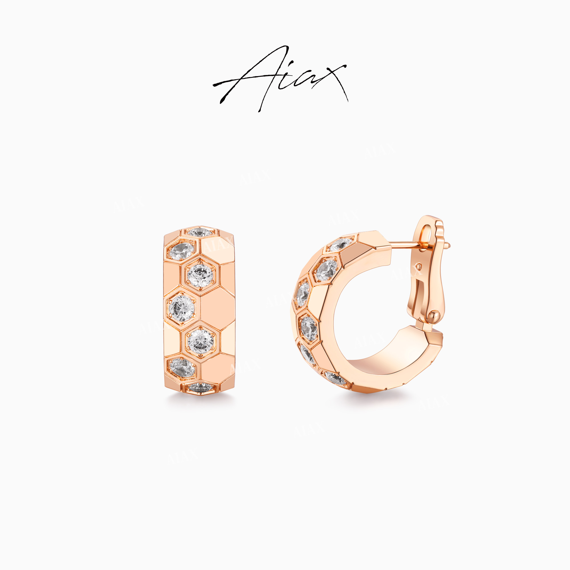 AIAX  流光风【蜂巢】简约轻奢百搭六边形绵延相接耳环TSL1465