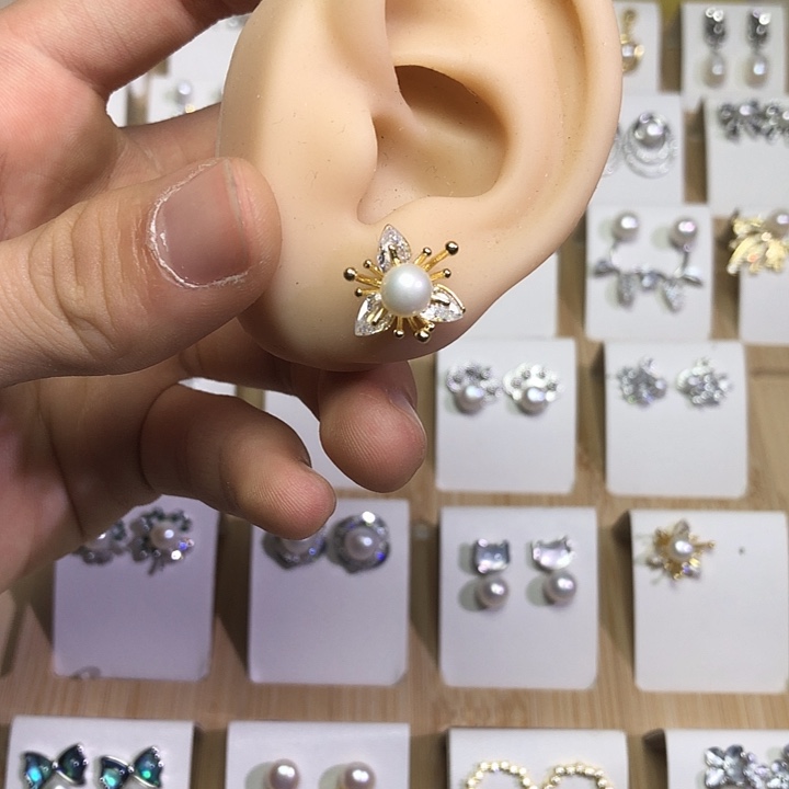 淡水珍珠耳饰银S925镶嵌