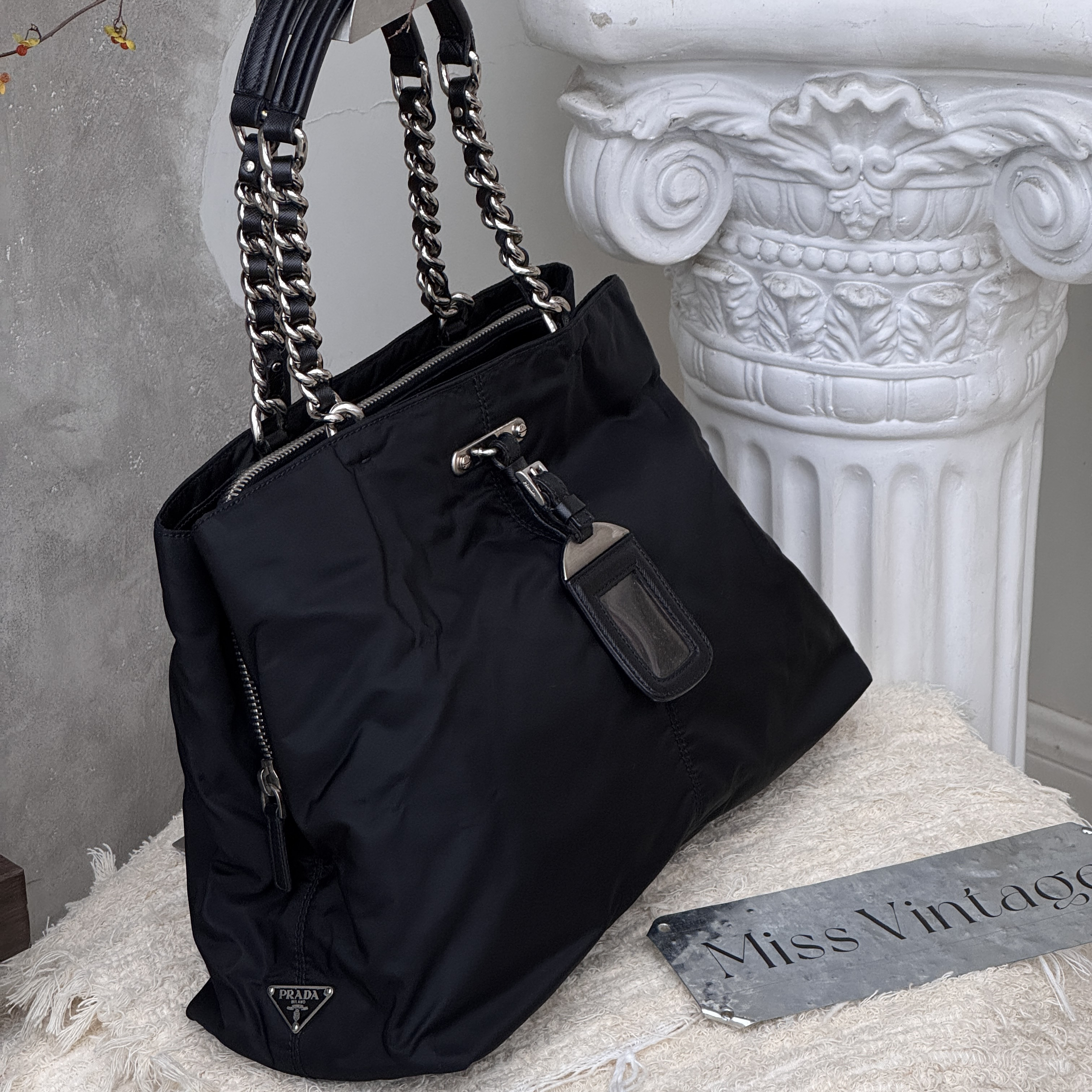 95新 Prada/普拉达 觅时/侧标双肩带穿皮链条单肩/118662