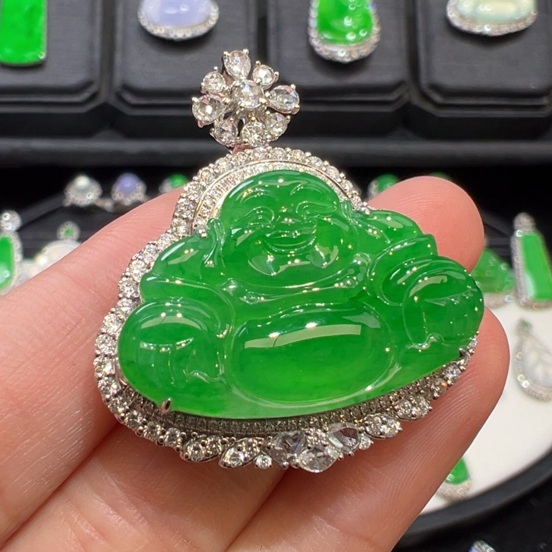 翡翠吊坠(不含链)18K金镶嵌翡翠