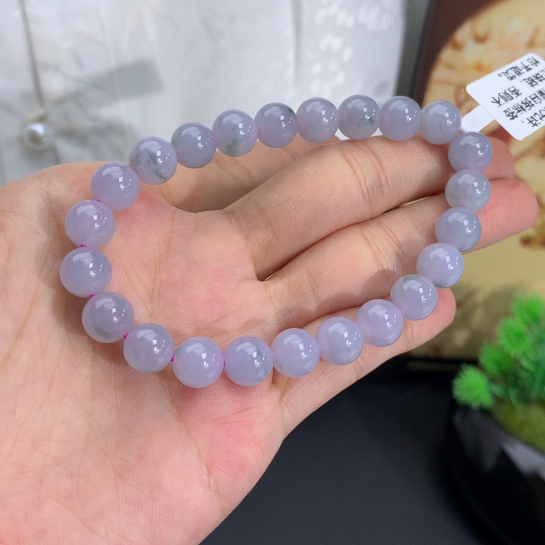 未镶嵌手串翡翠卡8胶润淡粉紫飘花手串