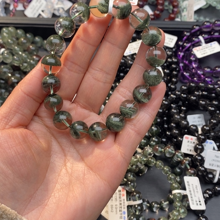 水晶手链未镶嵌绿幽灵聚宝盆手链
