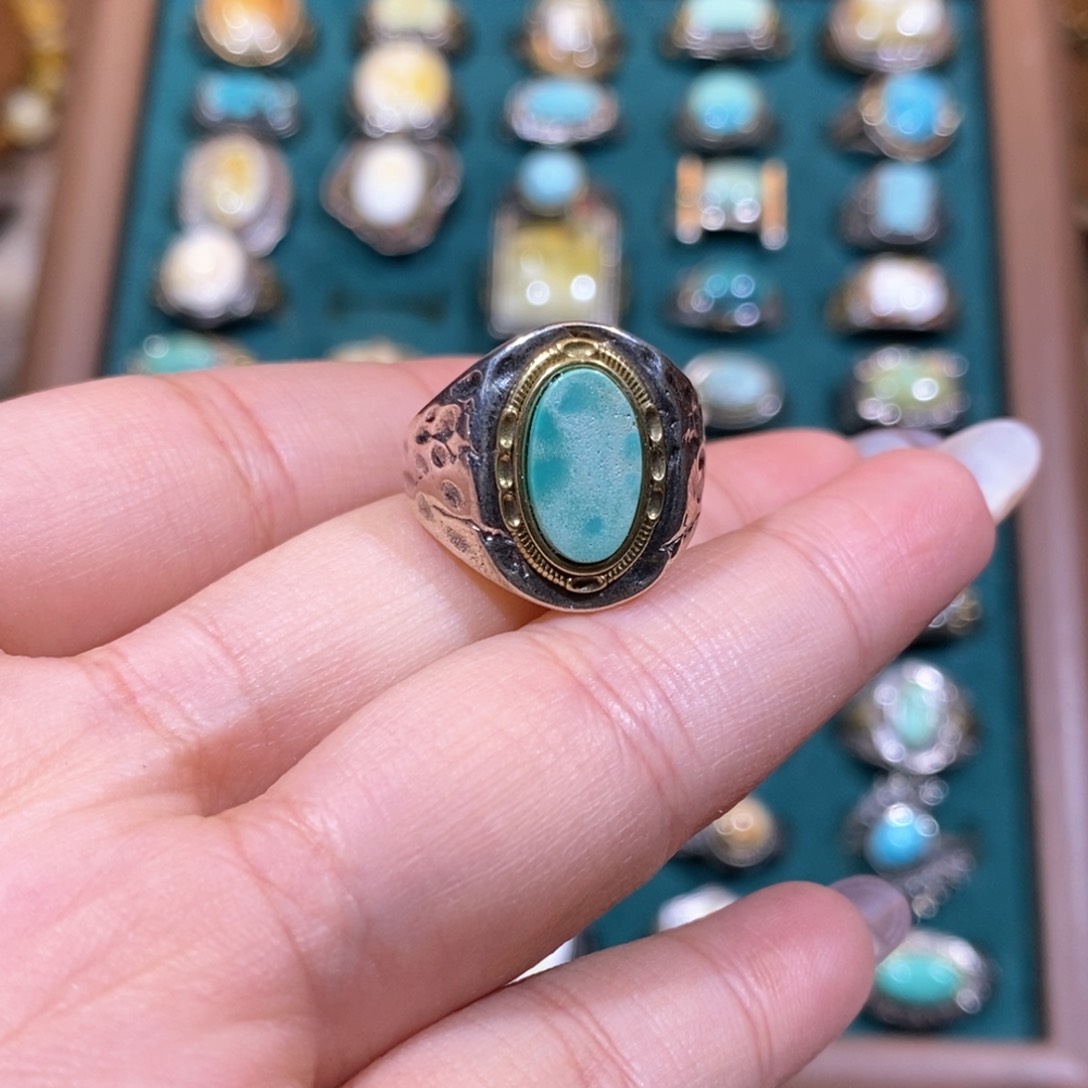 绿松石戒指银S925镶嵌洗****星戒指