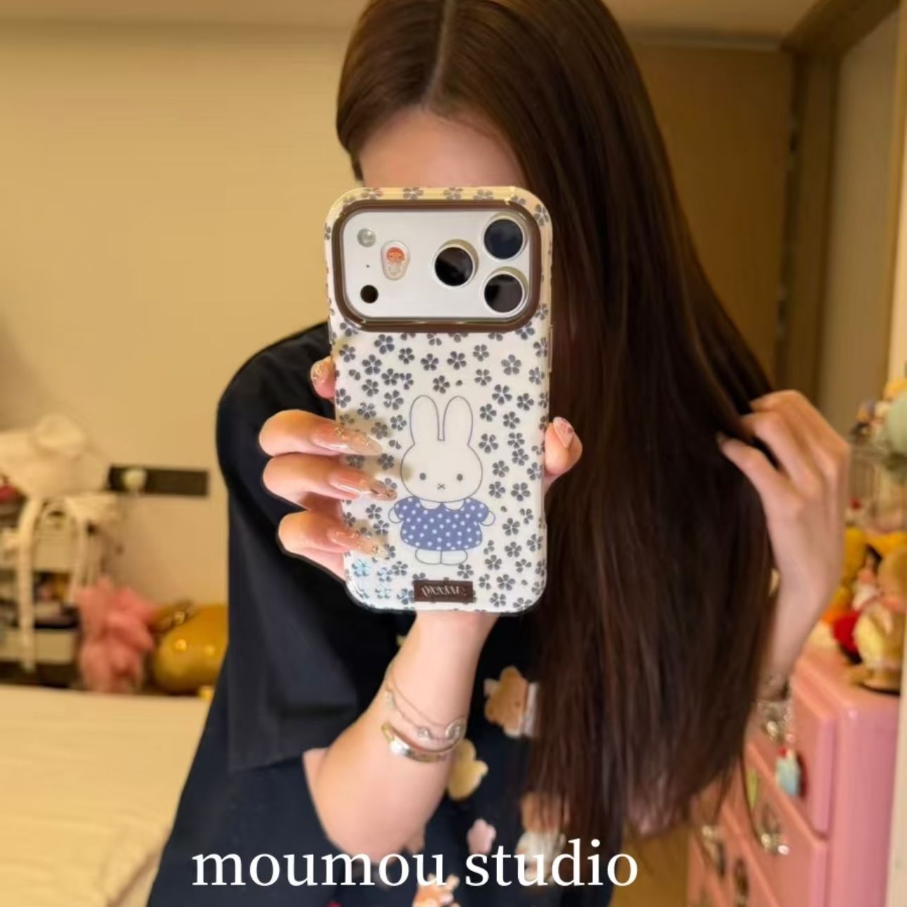 ins韩风卡通蓝花米菲兔适用17手机壳16promax新款15pro