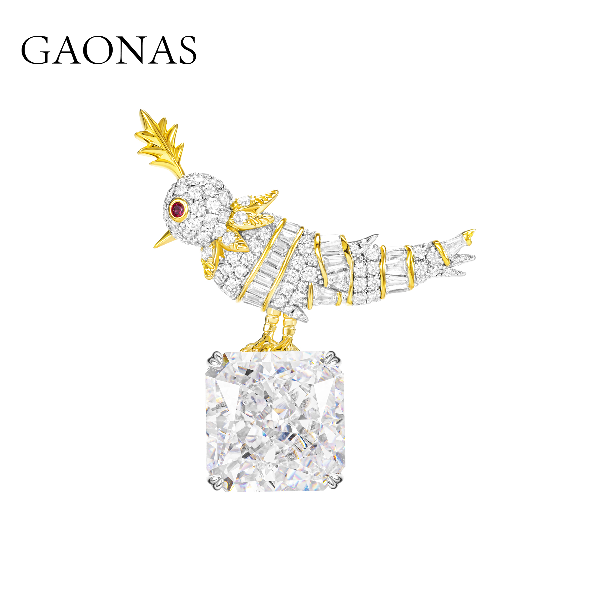 GAONAS 925银合成锆石胸针 彩虹皇冠鸟 臻奢贵气白胸针11410ZW