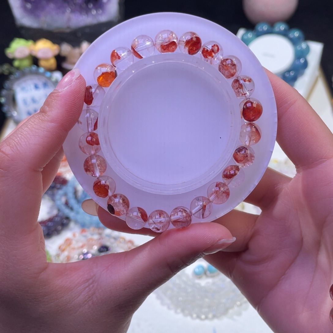 未镶嵌手链水晶芬达红胶花水晶8mm