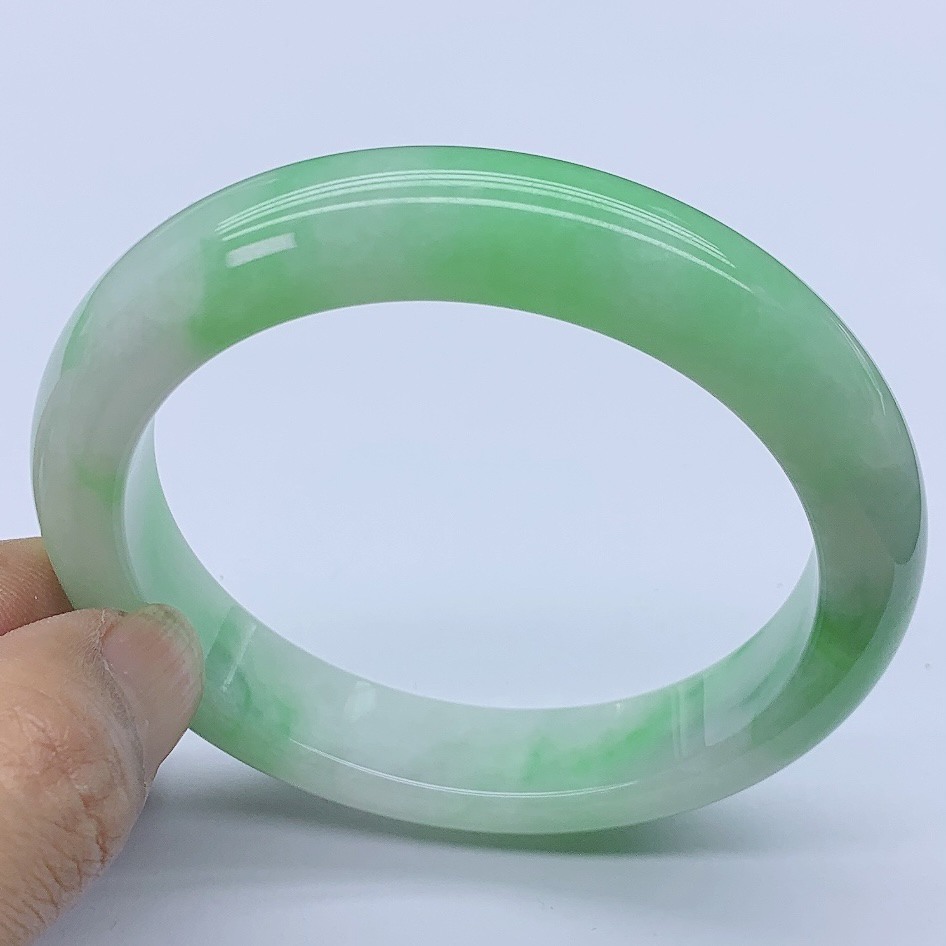 001820翡翠手镯60圈果绿飘阳绿水润天然A货缅甸玉手镯玉镯女款玉