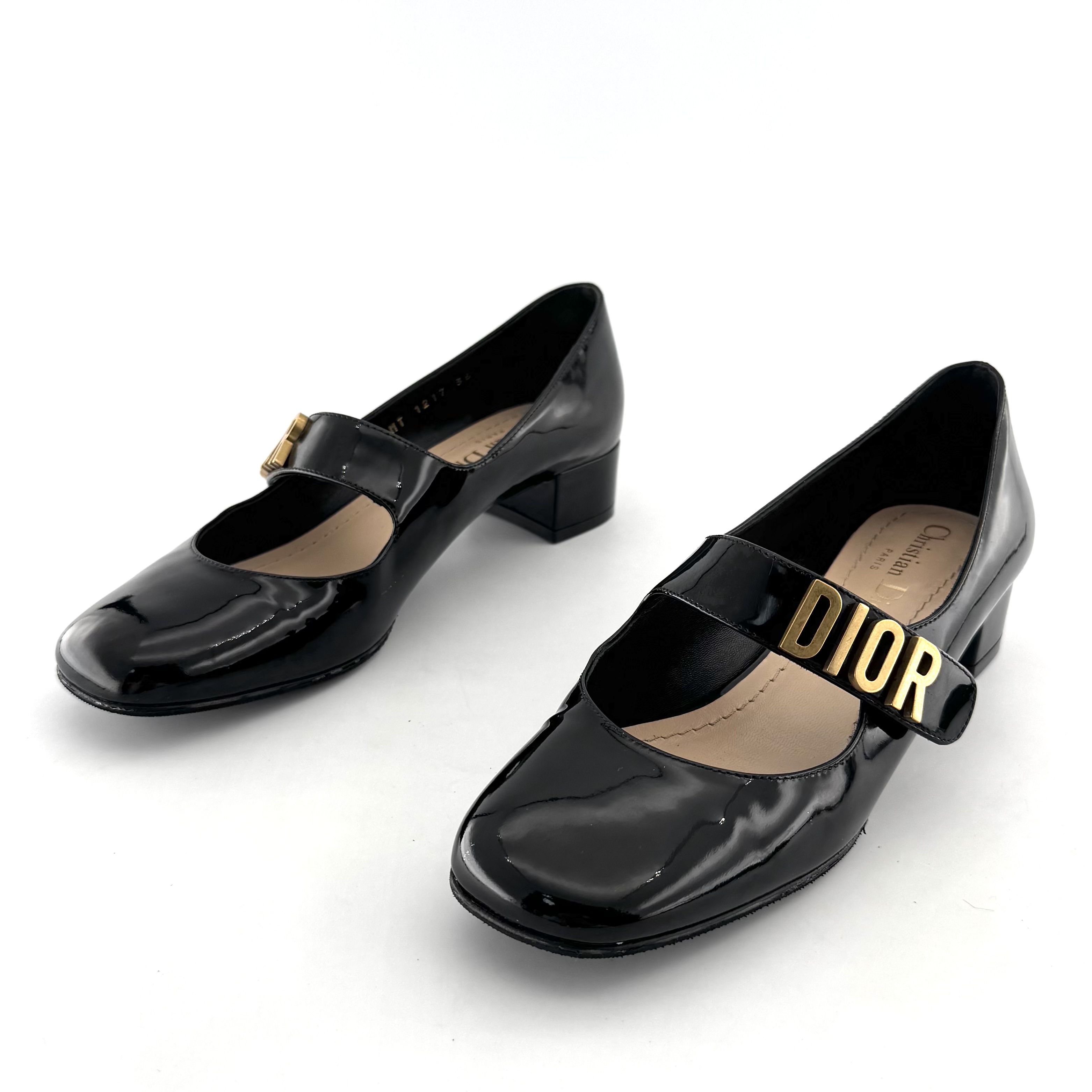 95新 DIOR/迪奥 迪奥/Dior 36码 黑色哑光粗跟玛丽珍鞋 D2598