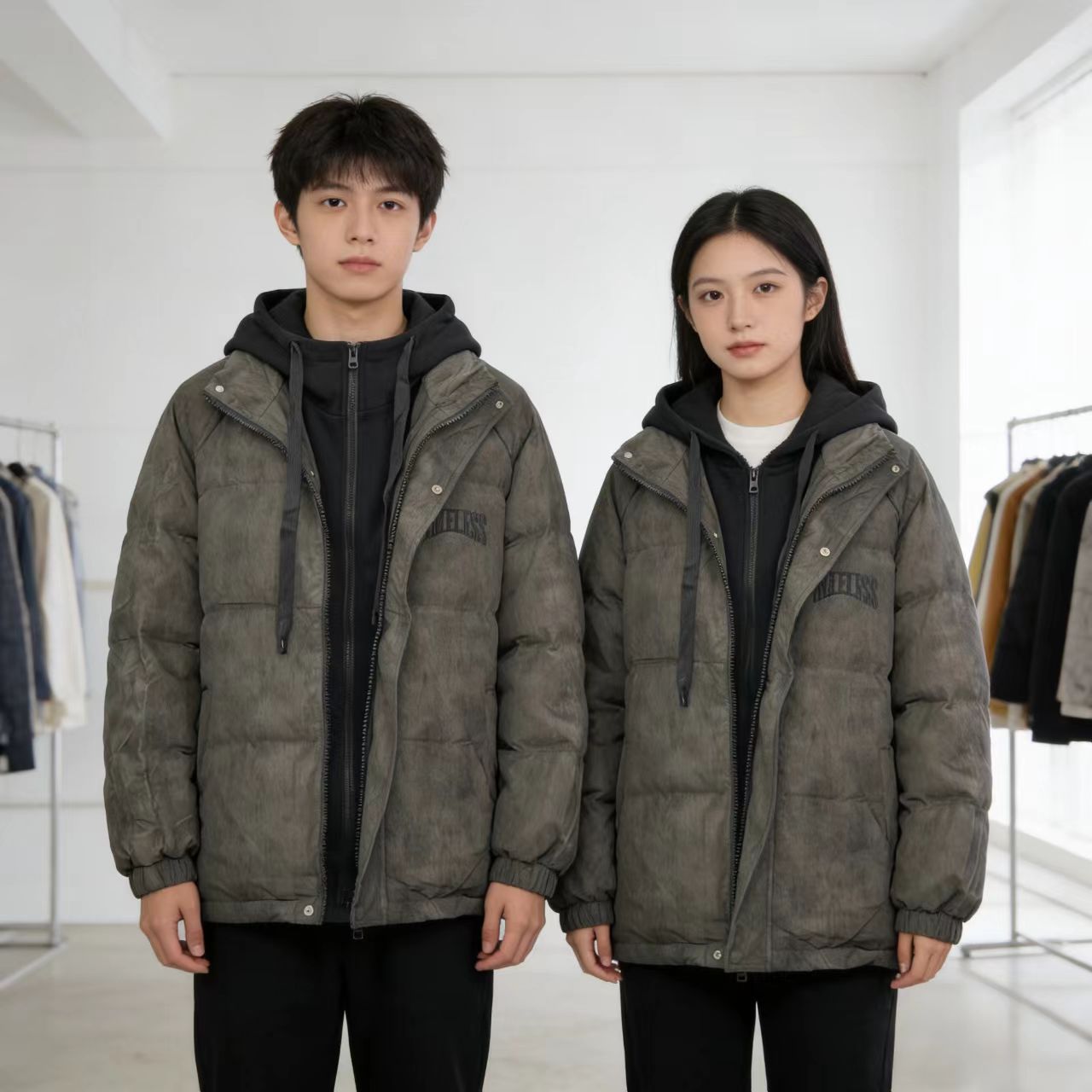 【实体现货库存】男童冬季保暖防风潮流连帽假两件扎染棉服S1707