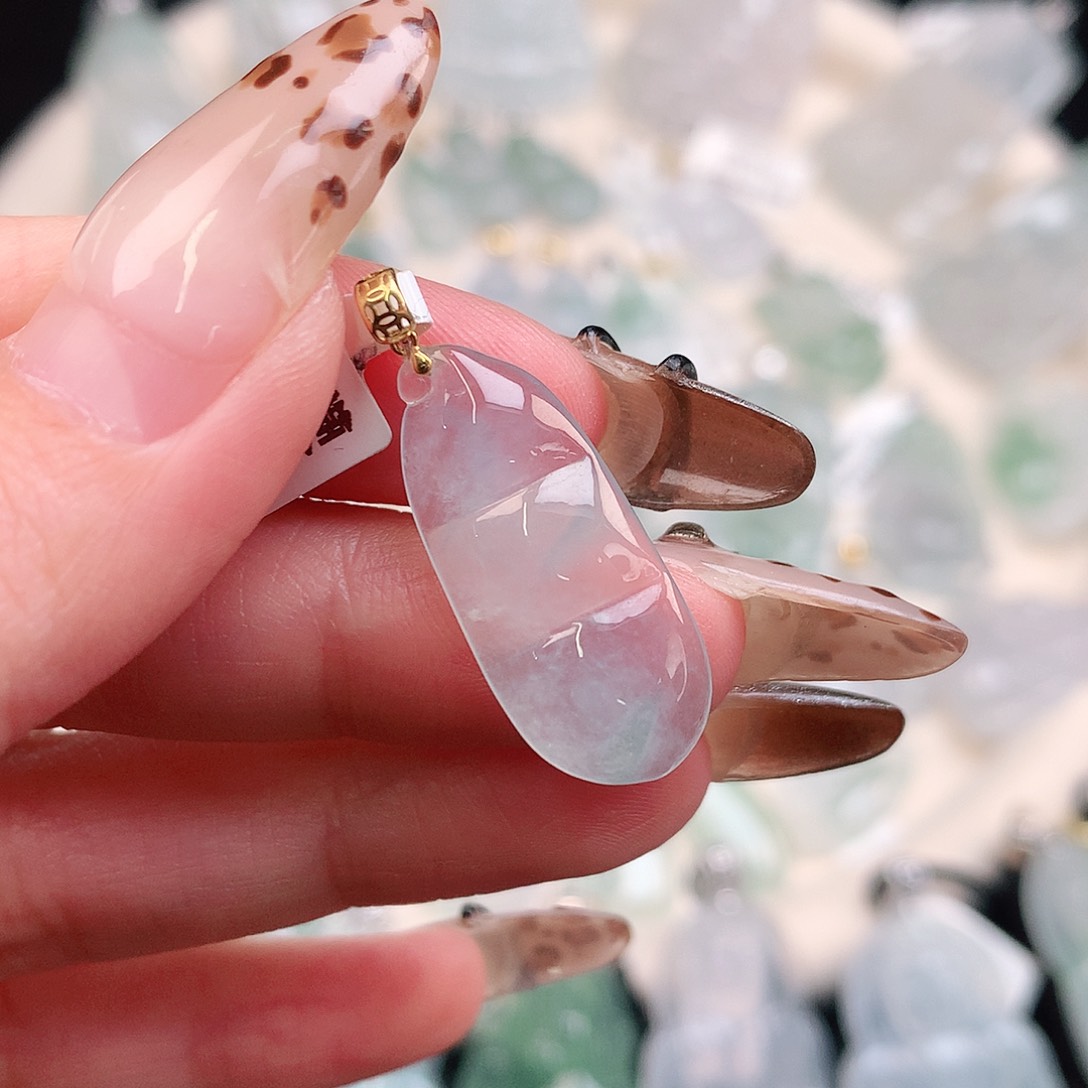 翡翠颈饰18K金镶嵌冰豆26、11.5、4