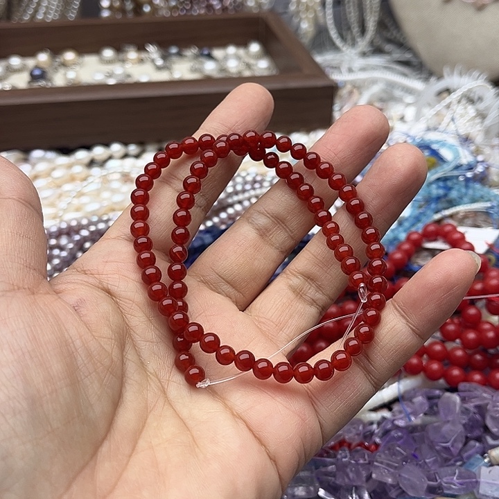 玛瑙/玉髓未镶嵌珠宝半成品一条5mm左右红玛瑙