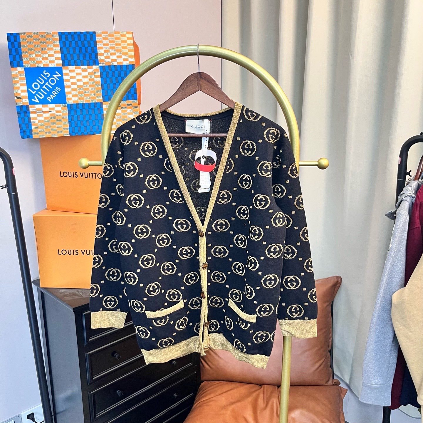 99新 GUCCI/古驰 玄色 黑金满印开衫 M码 99新