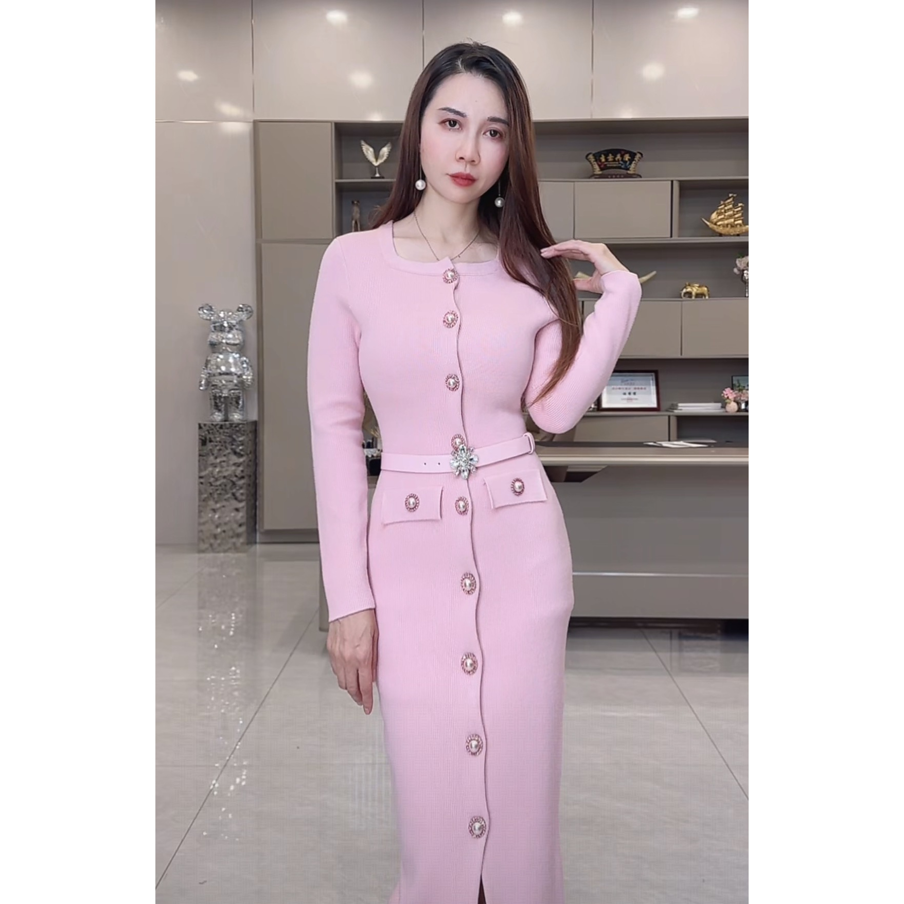 25186气质秋冬少女复古法式收腰设计感修身包臀轻奢连衣裙