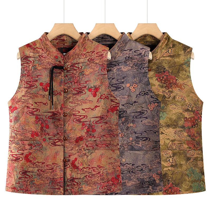 中国风秋冬中老年女装奶奶款背心马甲印花时尚洋气百搭休闲妈妈装