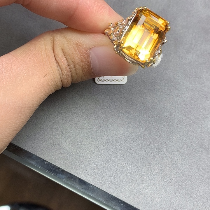 银S925镀金镶嵌戒指水晶