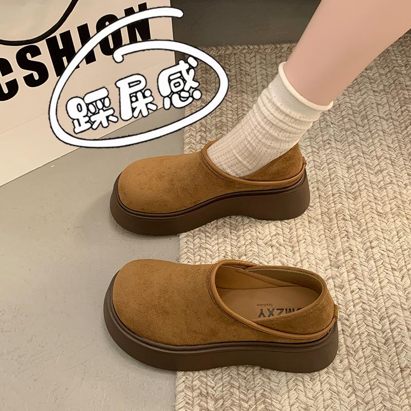 厚底增高博肯乐福鞋女2025新款一脚蹬两穿懒人豆豆鞋复古勃肯单鞋