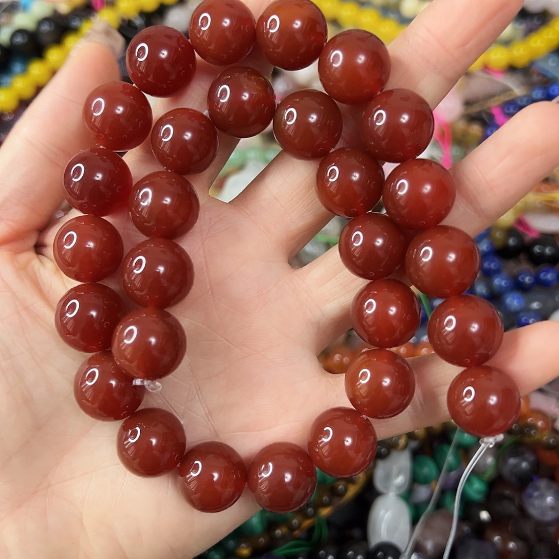 玛瑙/玉髓合金珠宝半成品 7A卡14红玛瑙一条