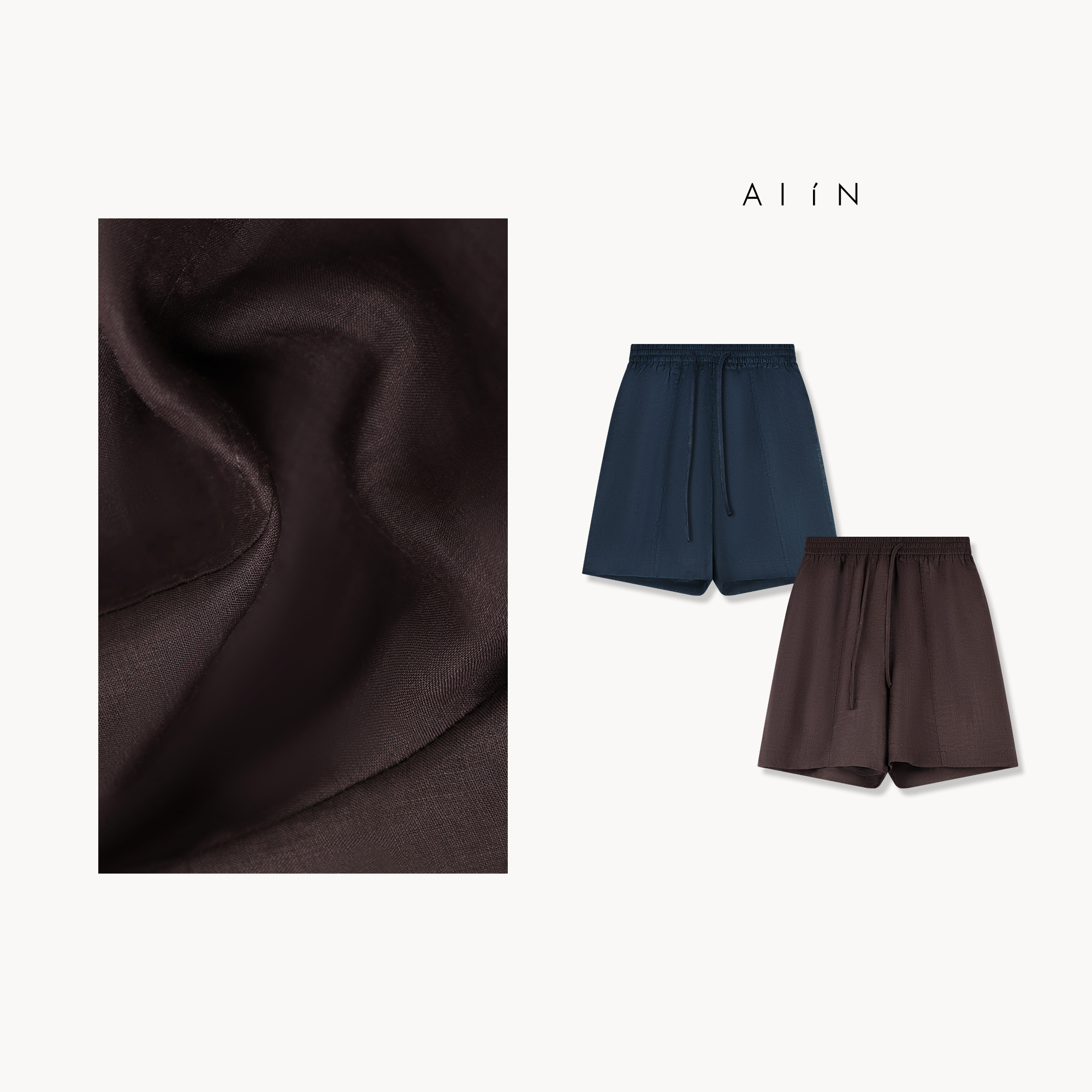 ALIN【抽绳亚麻短裤】简约时尚复古进口亚麻抽绳短裤24-SSD012