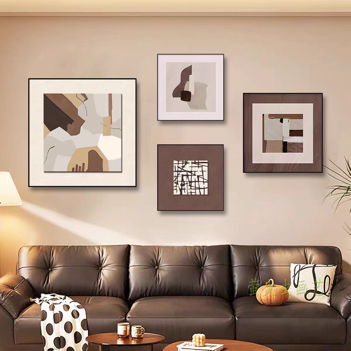 TREES/原森小屋客厅沙发背景墙四联组合画正方形抽象简约装饰挂画