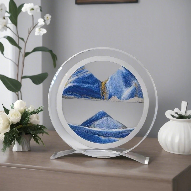 网红动景解压镜面流沙画简约抽象玻璃工艺品沙漏创意礼品轻奢摆件