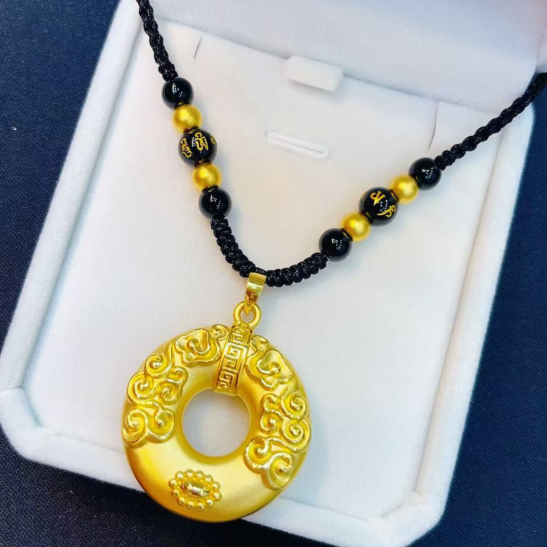 足金999黄金平安扣吊坠编绳项链