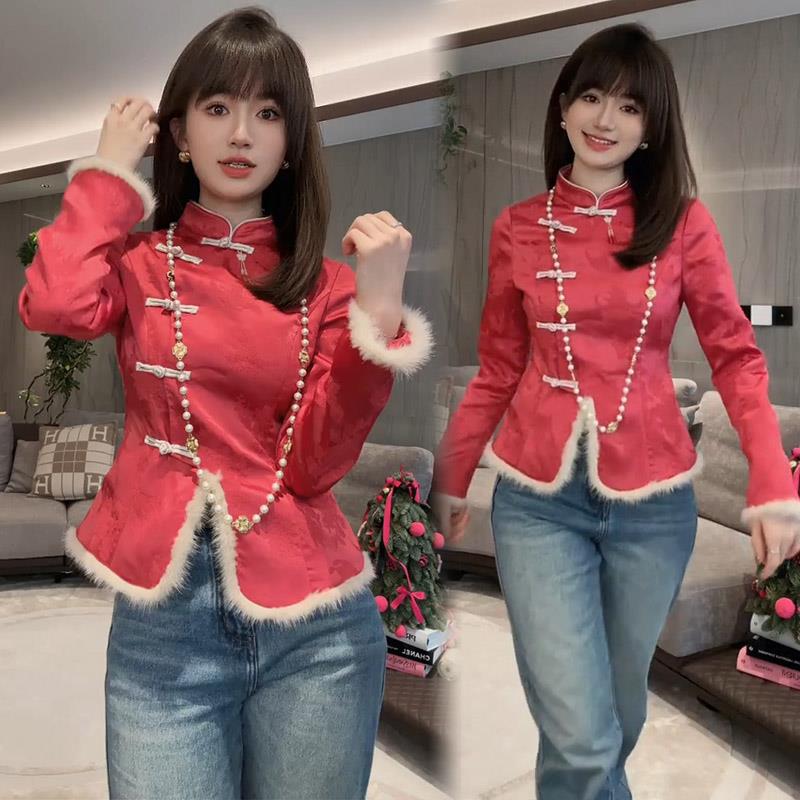 短外套女2025冬季新款洋派减龄设计感国风盘扣新中式夹旗袍上衣