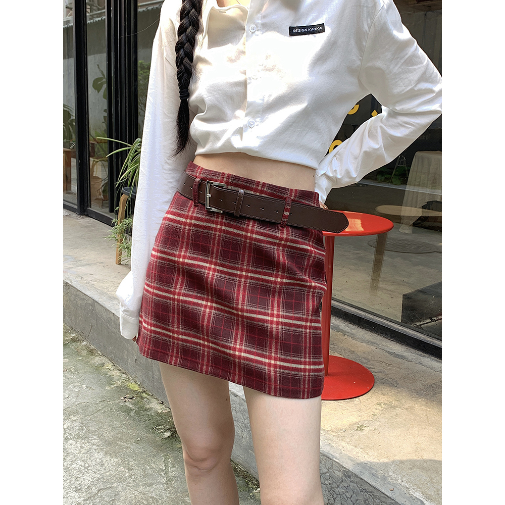 【吵吵家】半身裙配腰带大格纹短裙设计感2025秋季气质百搭显瘦半裙