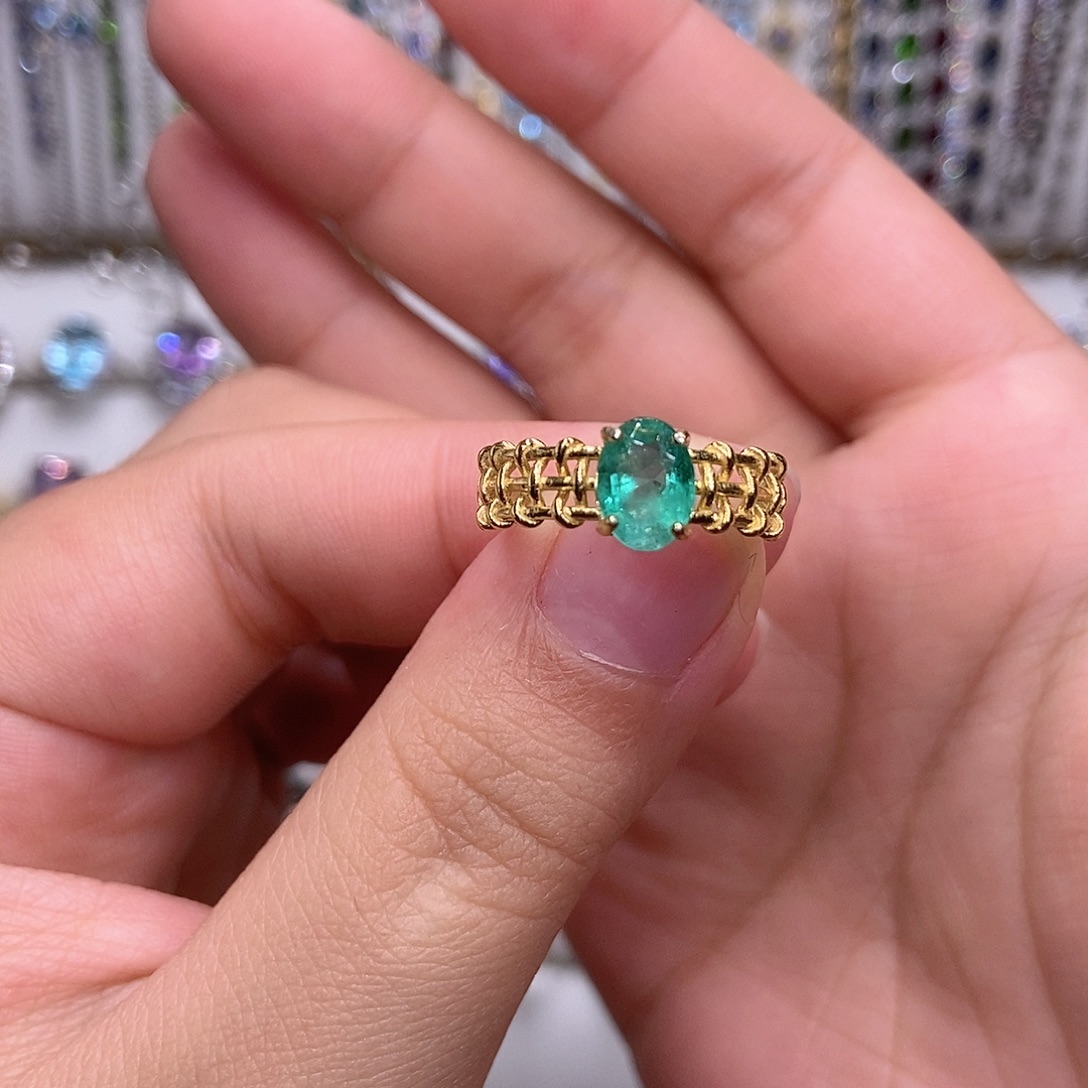 戒指祖母绿银S925镶嵌