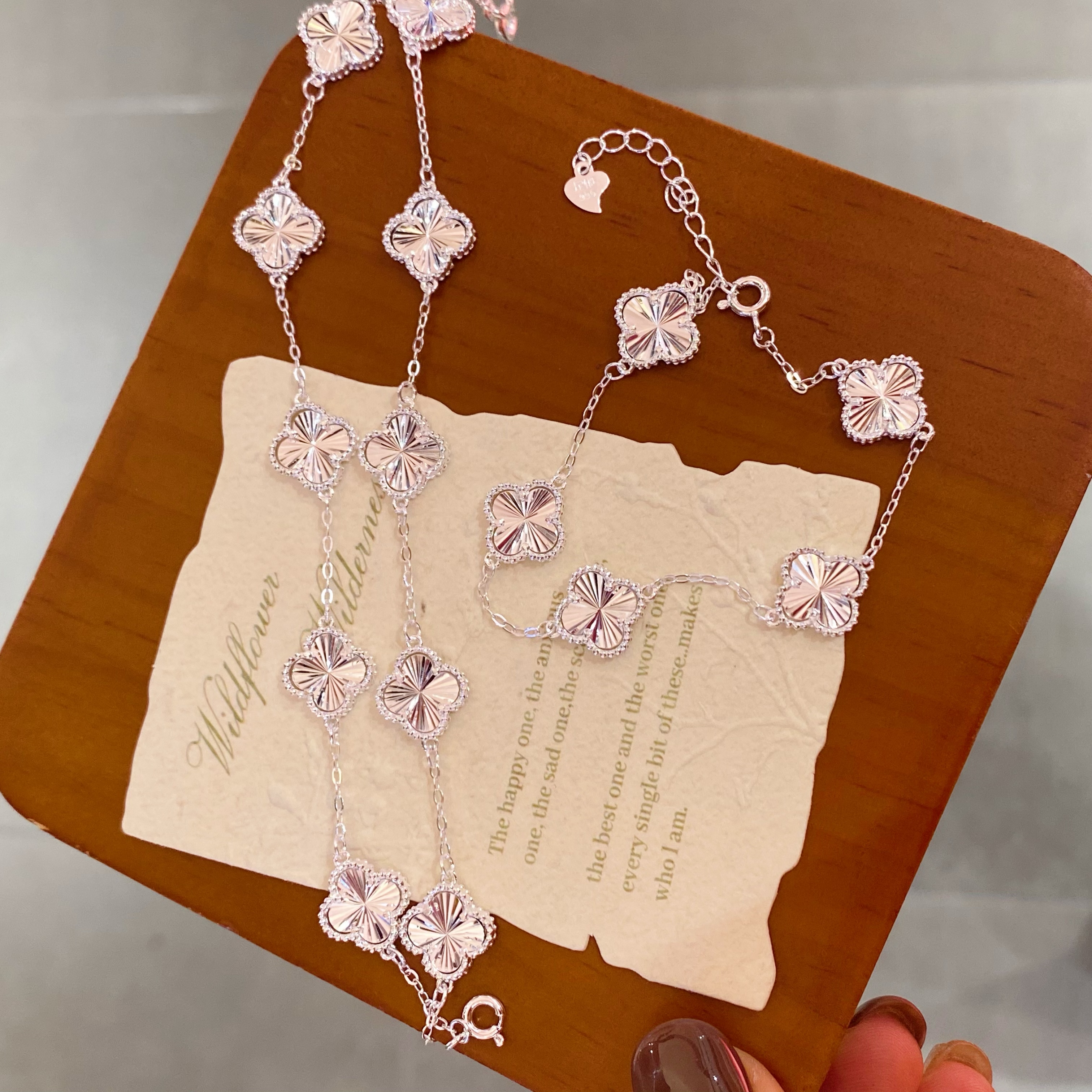 足银手链 足银990 11mm四叶草五花银手链 气质甜美风女甜美可爱